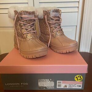 London Fog Glitter Pink Boots with Faux Fur